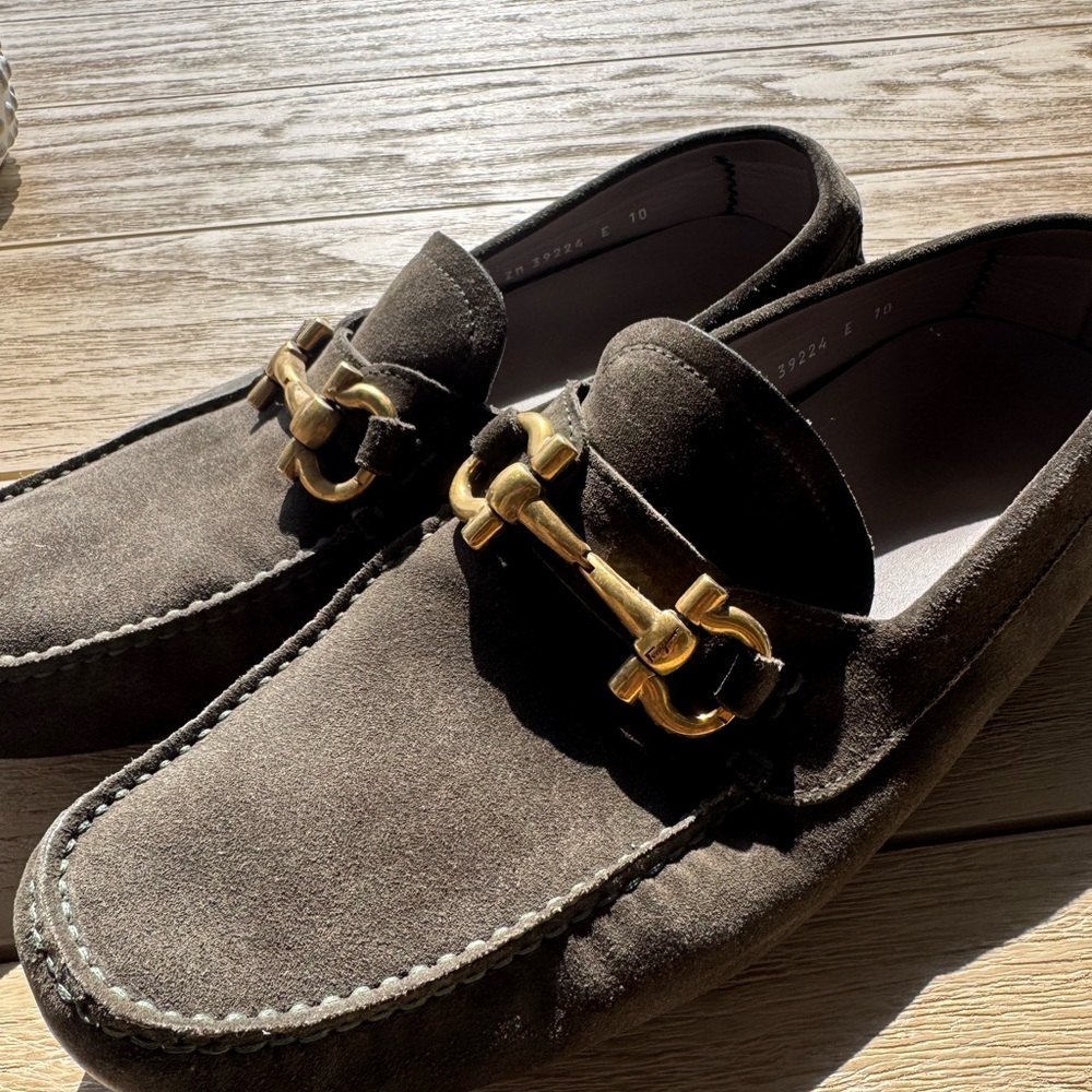 Ferragamo Men’s Olive Green Suede Loafers